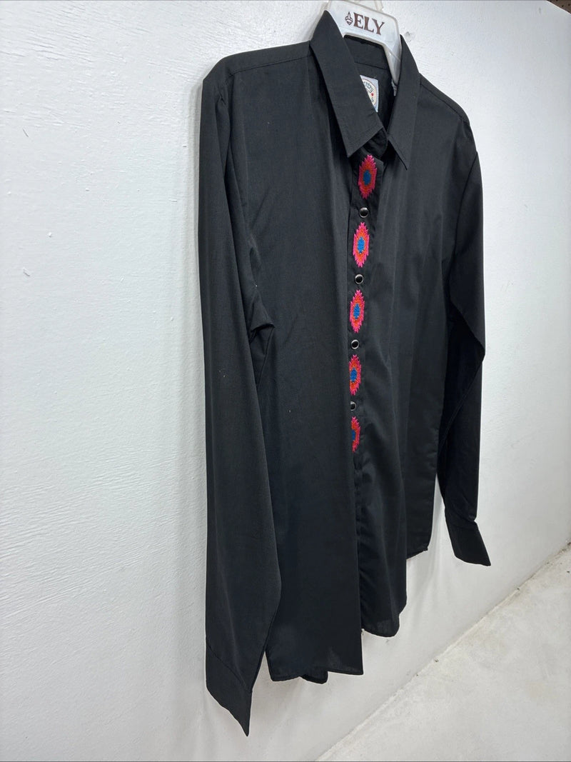 New Women’s Country Charmer Black Designed Long Sleeve Pearl Snap Medium YY-103