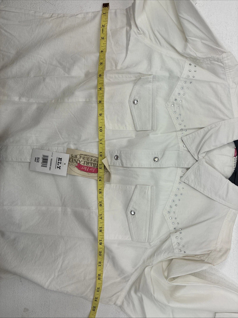 New Women’s Cumberland White Gem Long Sleeve Pearl Snap XL GG-46
