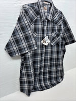 New Men’s ELY Cattleman Grey Black Short Sleeve Pearl Snap 3XL E-40