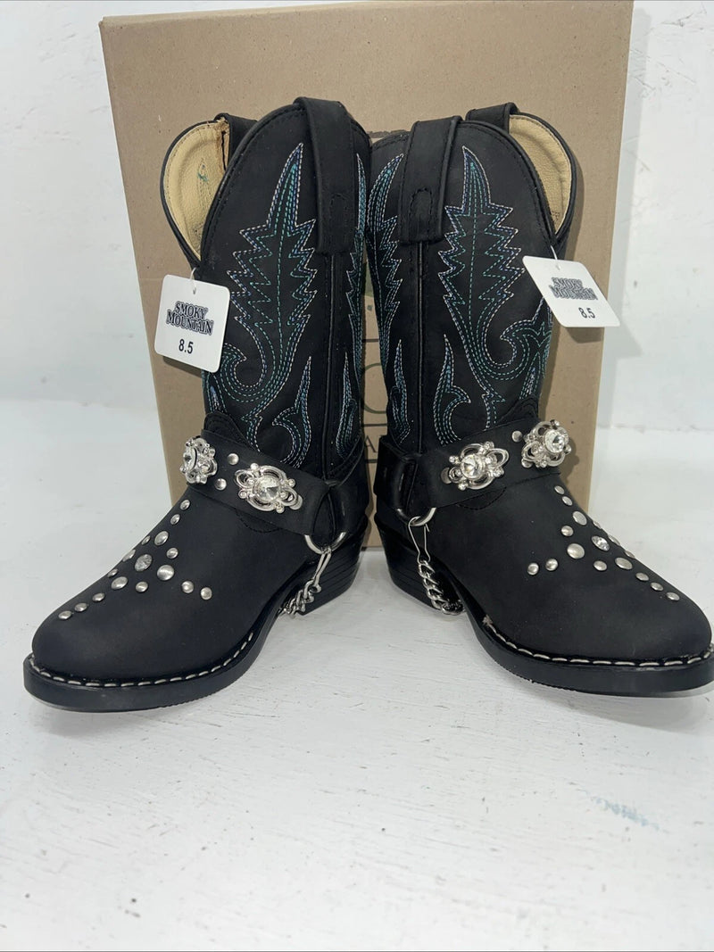New Children’s Black Smoky Mountain Cowboy Boots. 3283 C 8.5 8 1/2 R. 24-32