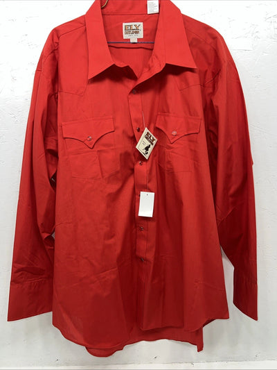 New Men’s Red ELY Cattleman Pearl Snap Long sleeve Shirt. 18.5x35 XXL G-61