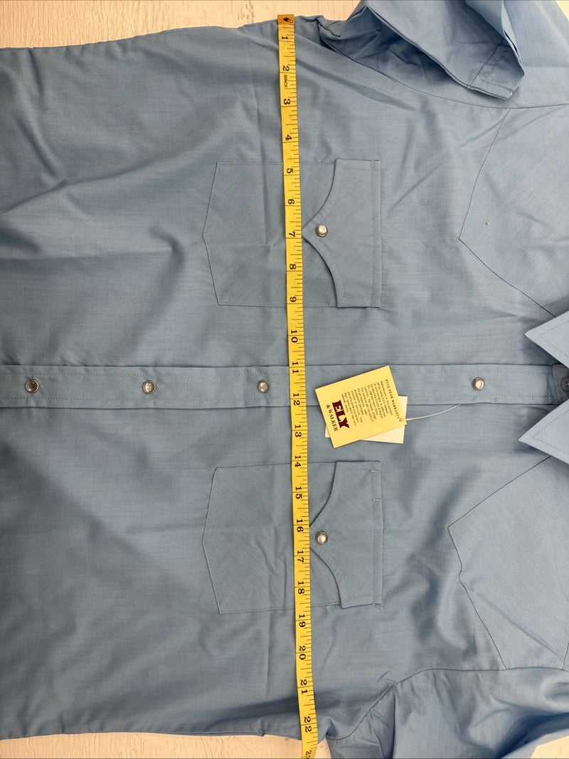 New Men’s ELY Cattleman Blue Short Sleeve Pearl Snap 16 Large AA-107