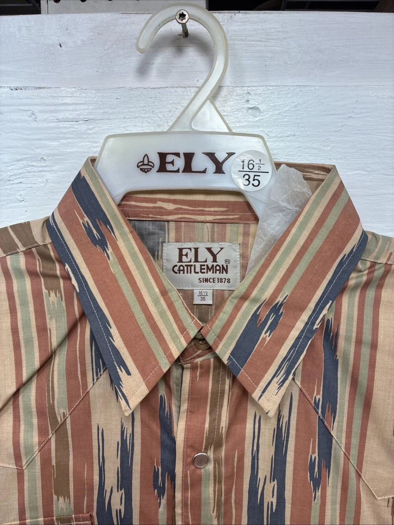 New Men’s ELY Cattleman Multicolor Camo Long Sleeve Pearl Snap 16.5 Large T-56