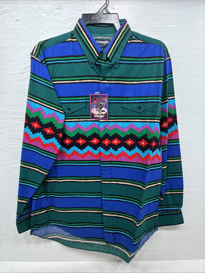 New Men’s Wrangler Multi Color Long Sleeve Button Up 16.5 Large Q-60