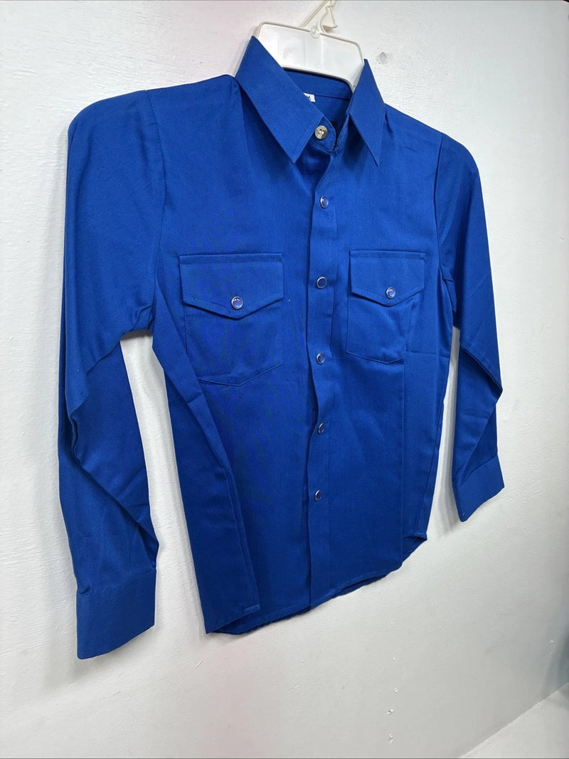 New Kids Western Express Blue Long Sleeve Pearl Snap Medium LL-23