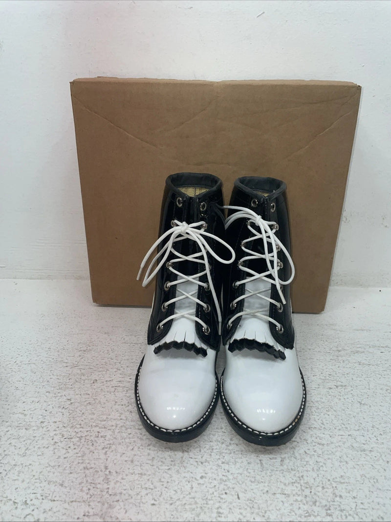 New Children’s White Lace Up Bronco Cowboy Boots. C 1332 13.5 -3 1/2 D. 23-89