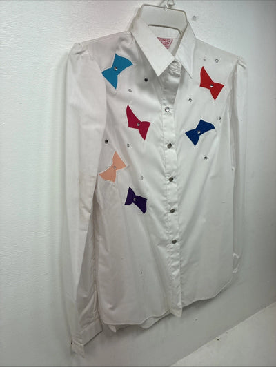 New Women’s H Bar C White Design Long Sleeve Pearl Snap Size 12 KK-108