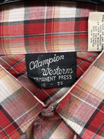 New Men’s Champion Westerns Red Plaid Long Sleeve Pearl Snap 16 X 35 Large Q-84