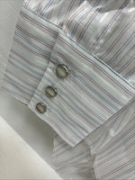 New Men’s H Bar C White Stripe Long Sleeve Pearl Snap 15 Medium J-46