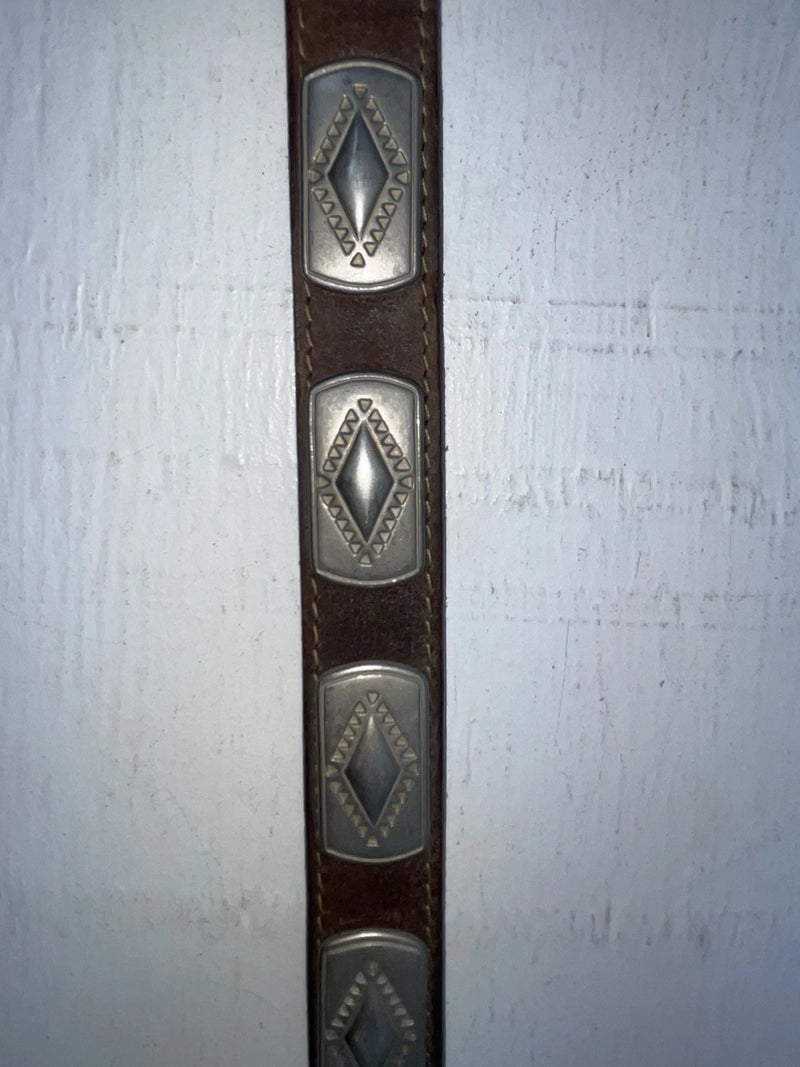 New Brown Genuine Leather Silver Pendent 28” Belt JJ-134