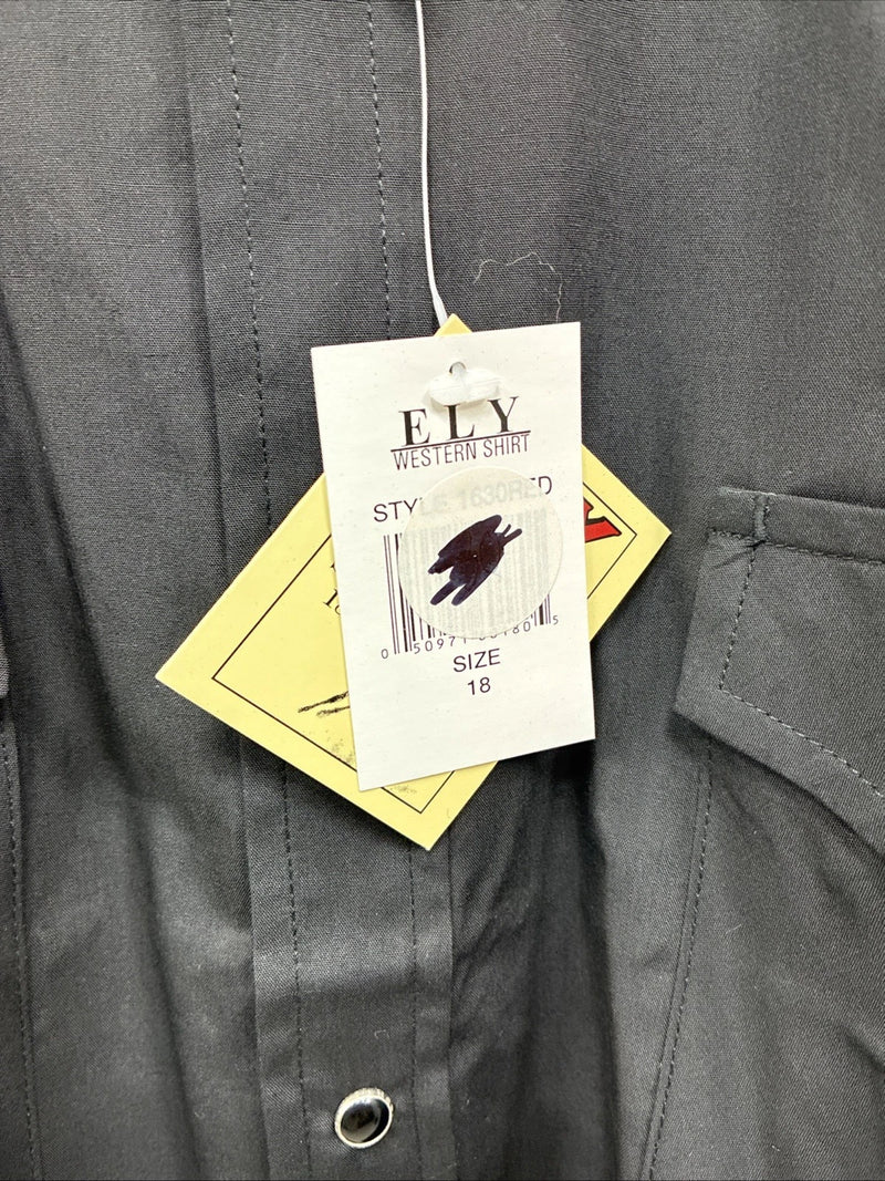 New Men’s ELY cattleman Black Simple Short Sleeve Pearl Snap 2XL H-55