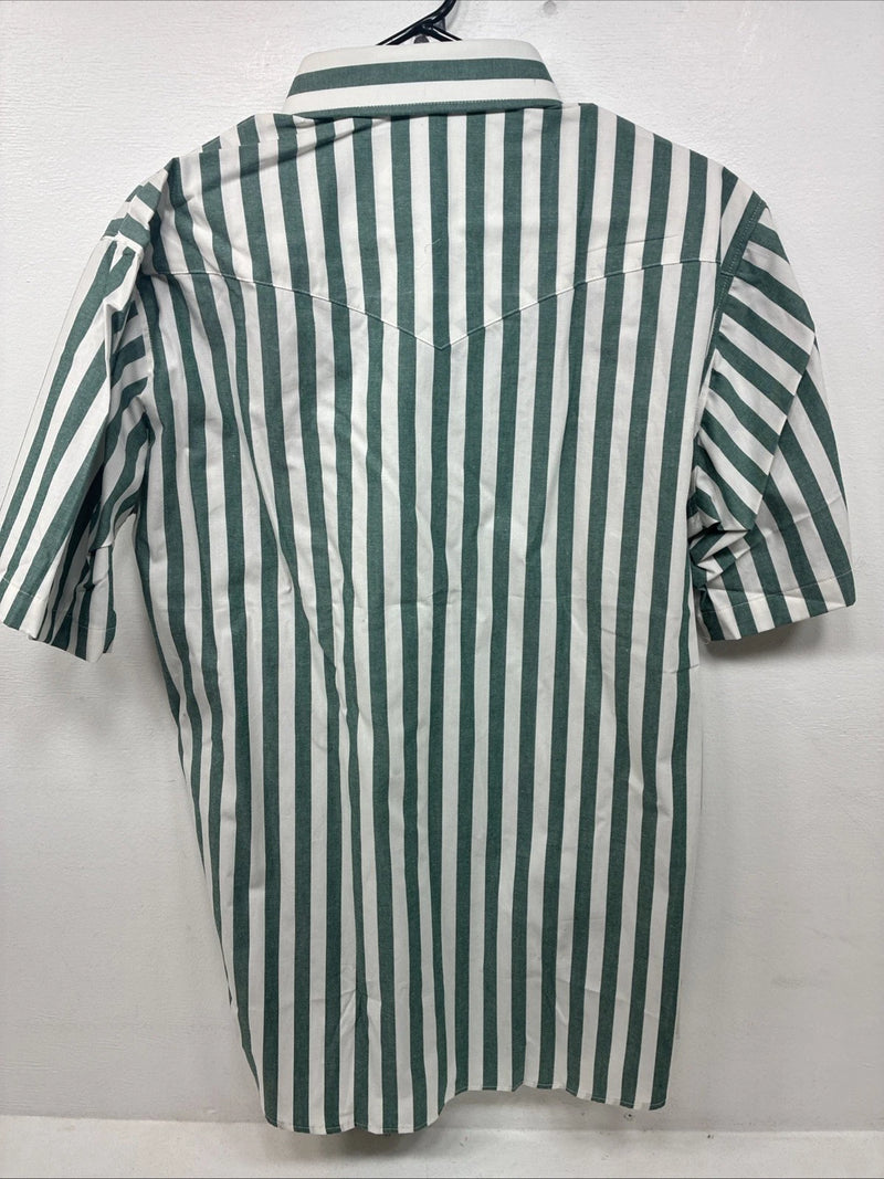 New Women’s Longhorn Green Stripe Short Sleeve Button Up Size 16.5 GG-3