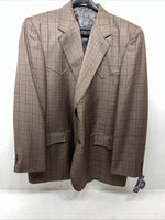 New Circle S Brown Plaid Suit Jacket 52L #25832 Y-600