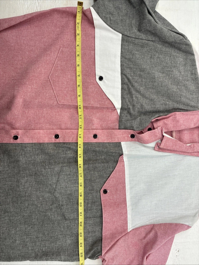 New Men’s Cowboy Threads Pink Gray Short Sleeve Button Up Large CC-39