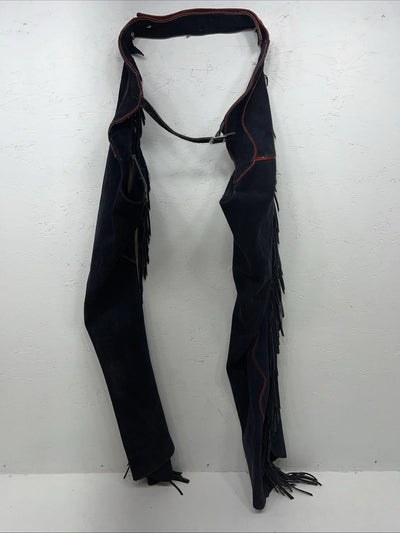 NOS Navy Red Show Chaps With Fringe Adjustable Waist 39” N-49