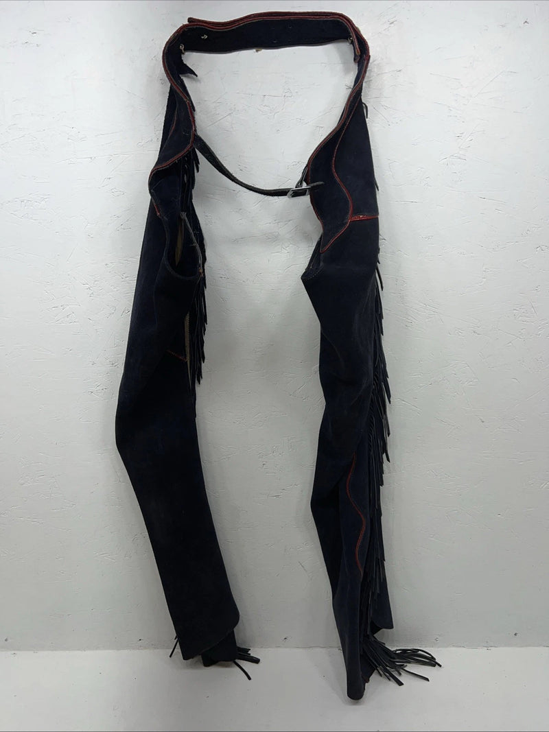 NOS Navy Red Show Chaps With Fringe Adjustable Waist 39” N-49