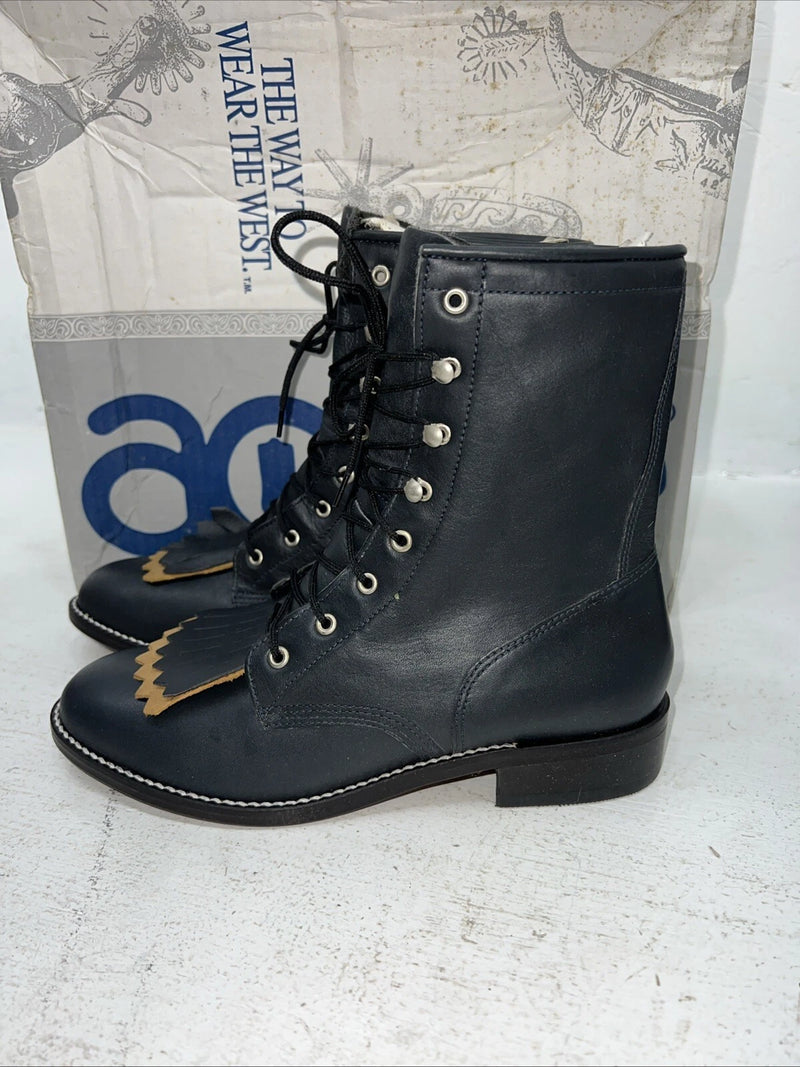 New Women’s Navy Lace Up Acme Cowboy Boots. C 4016 7 M. 18-112