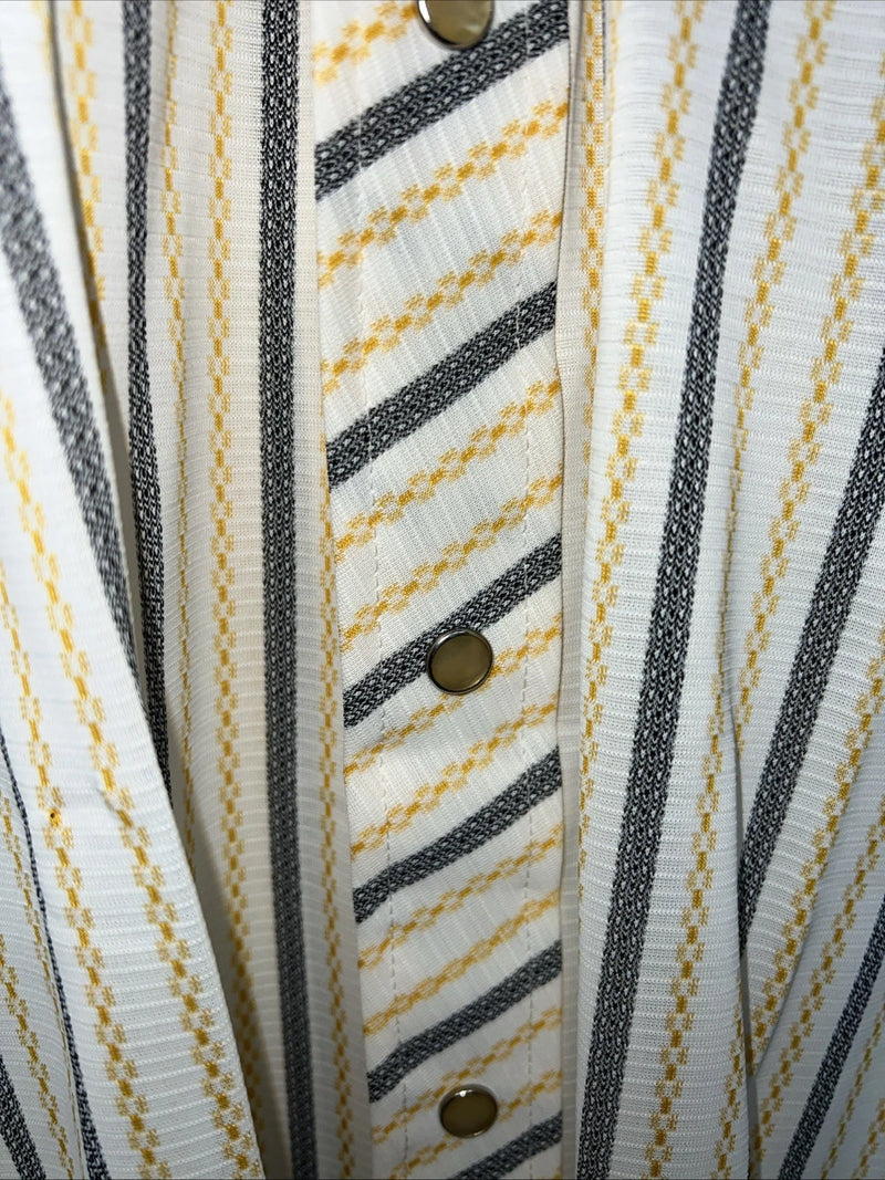 New Men’s Yellow Stripped HbarC Pearl Snap Long Sleeve Shirt 15.5x33 M I-31