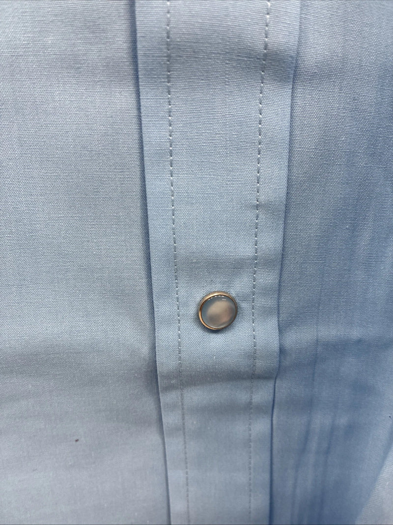 New Men’s ELY Cattleman Blue Simple Short Sleeve Pearl Snap 2XL F-84
