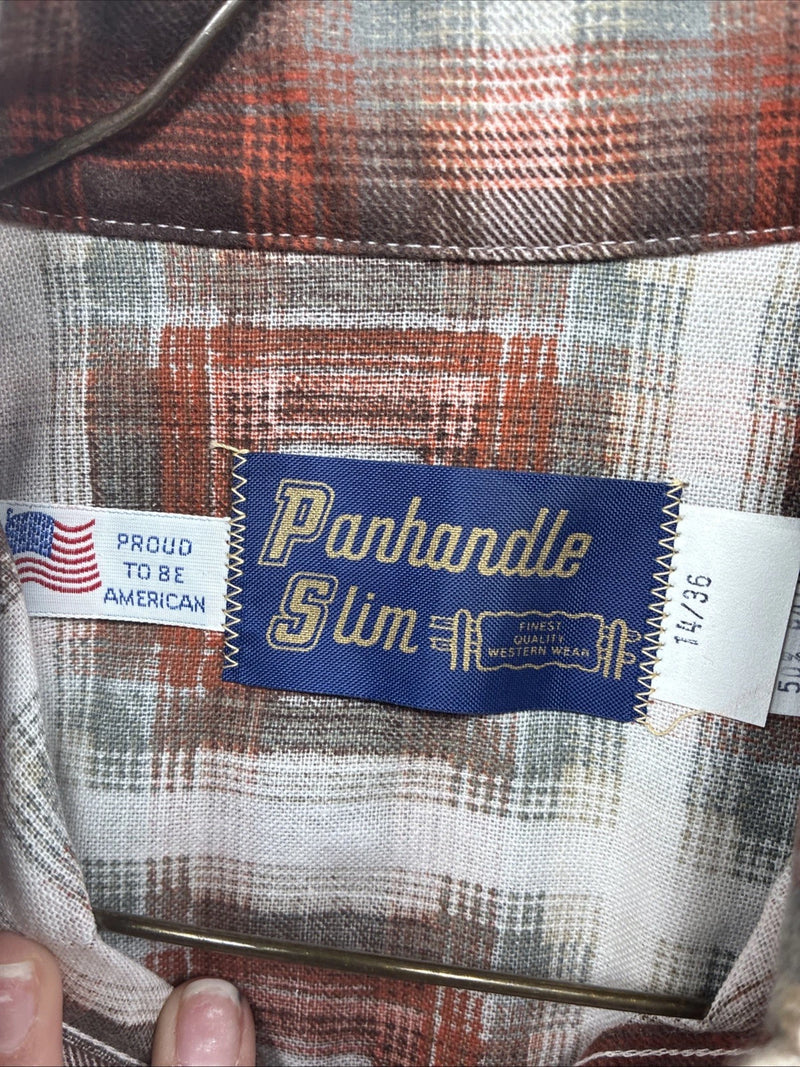 New Men’s Panhandle Slim Orange Plaid Long Sleeve Pearl Snap Small J-64