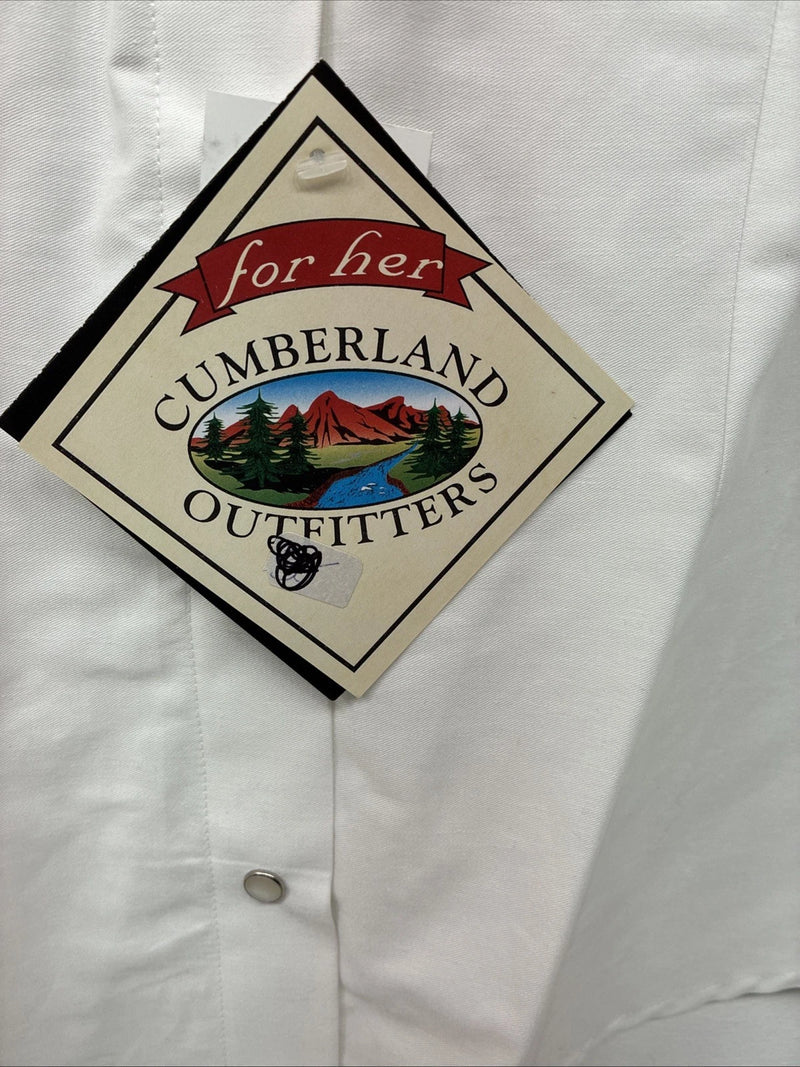 New Women’s Cumberland White Flag Design Short Sleeve Pearl Snap Large II-67
