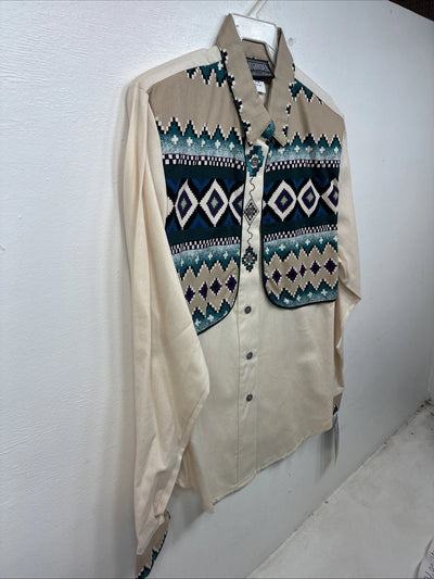 New Women’s Roughrider Tan Designed Long Sleeve Button Up Medium YY-92
