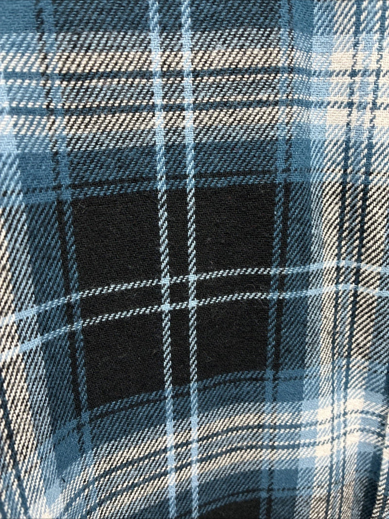 New Men’s ELY Cattleman Blue Black Plaid Long Sleeve Pearl Snap XL O-56