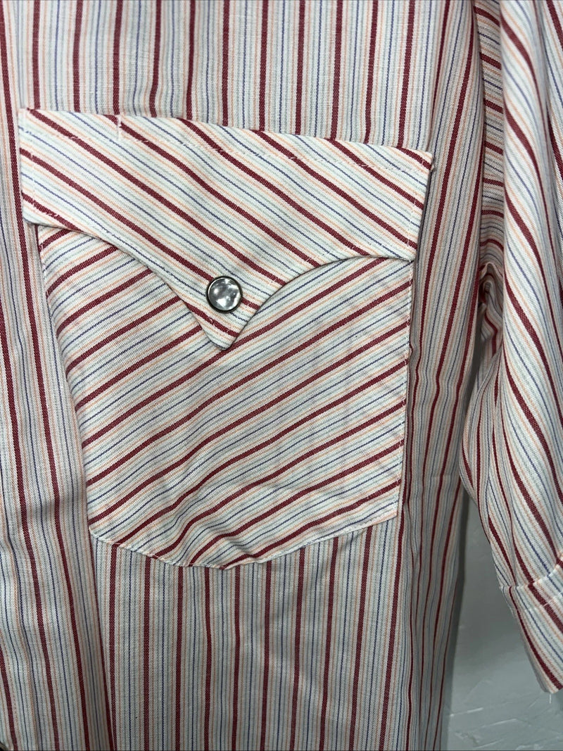 New Men’s Pink Stripped HbarC Ranchwear Short Sleeve Pearl Snap Shirt 16 L S-22