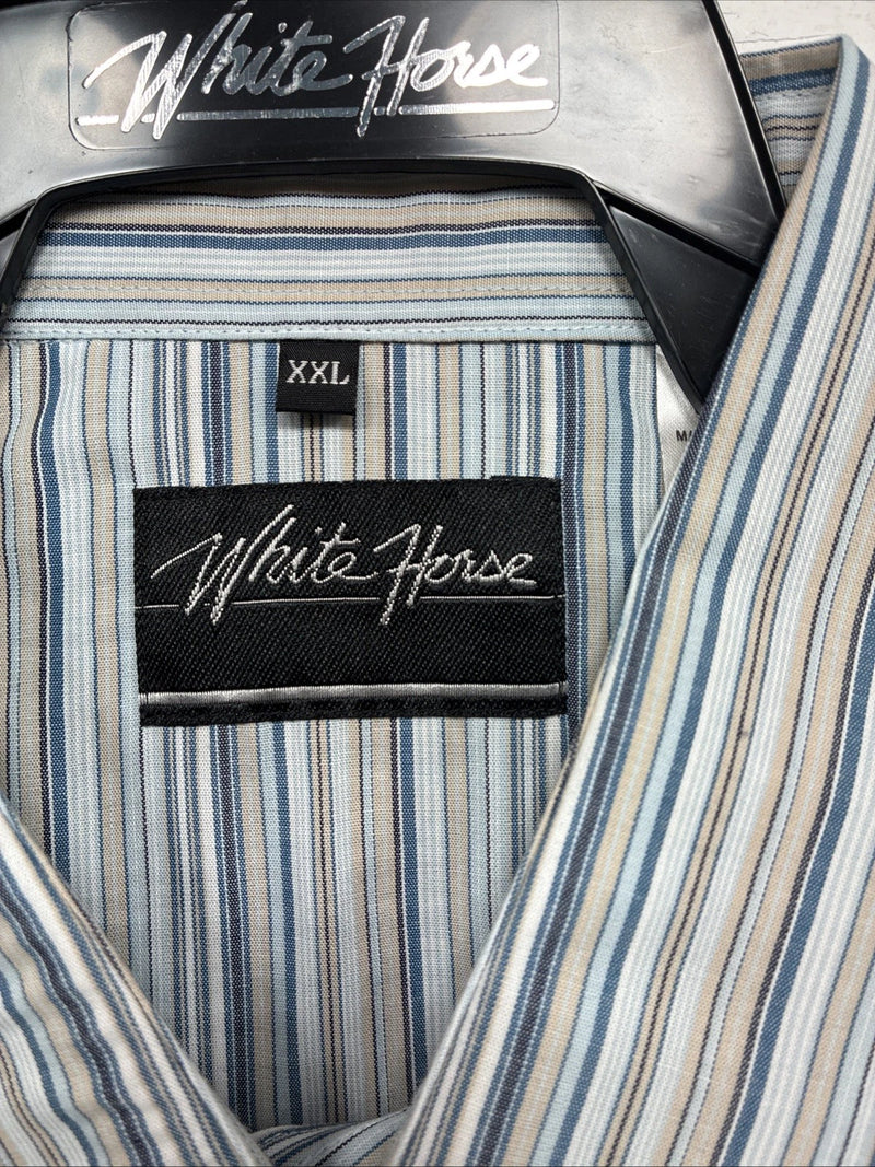 New Men’s White Horse Multiple Color Stripe Long Sleeve Pearl Snap 2XL H-48