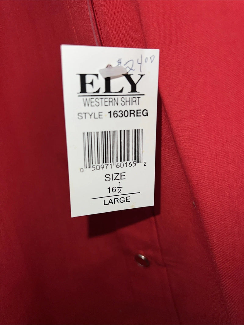New Men’s Red ELY Cattleman Pearl Snap Short Sleeve Shirt. 16.5 Large P-37