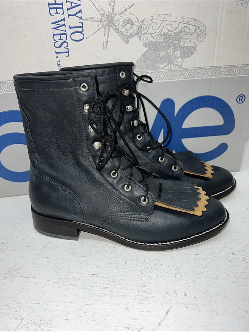 New Woman’s Black Lace Up Acme Cowboy Boots. C 4016 6.5 6 1/2 M. 19-127