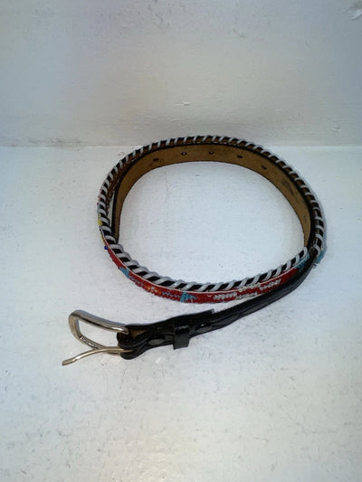 New Black Genuine Leather Beaded 30” Belt Z-64