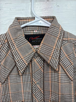 New Kids Champion Western Brown Design Long Sleeve Pearl Snap Size 16 CC-92