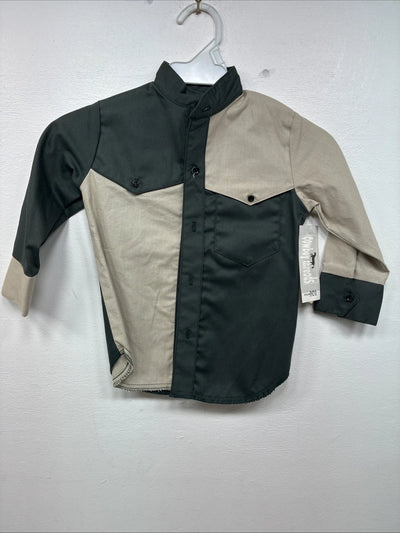 New Kids Cowboy Threads Green Tan Long Sleeve Button Up Size 3 LL-16