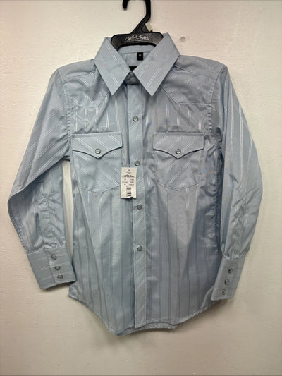 New Boys White Horse Blue Long Sleeve Pearl Snap Medium DD-120