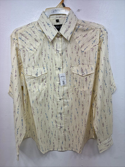 New Women’s White Horse Yellow Floral Long Sleeve Pearl Snap Medium YY-126