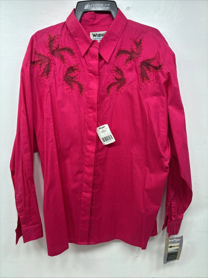 New Women’s Wrangler Pink Long Sleeve Button Up Large LL-39