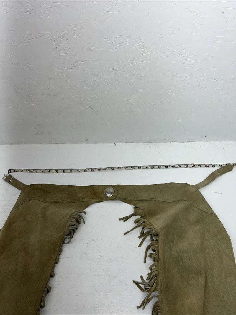 NOS Tan Equi-grip Show Chaps XL With Fringe Adjustable Waist 33” I-77