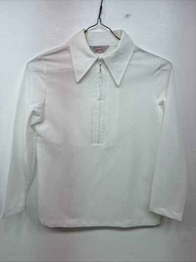 New Women’s H Bar C White Stripe Long Sleeve Half Zip Show Shirt Small YY-123