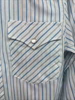 New Kids White Horse Blue stripe Long Sleeve Pearl Snap Medium DD-52