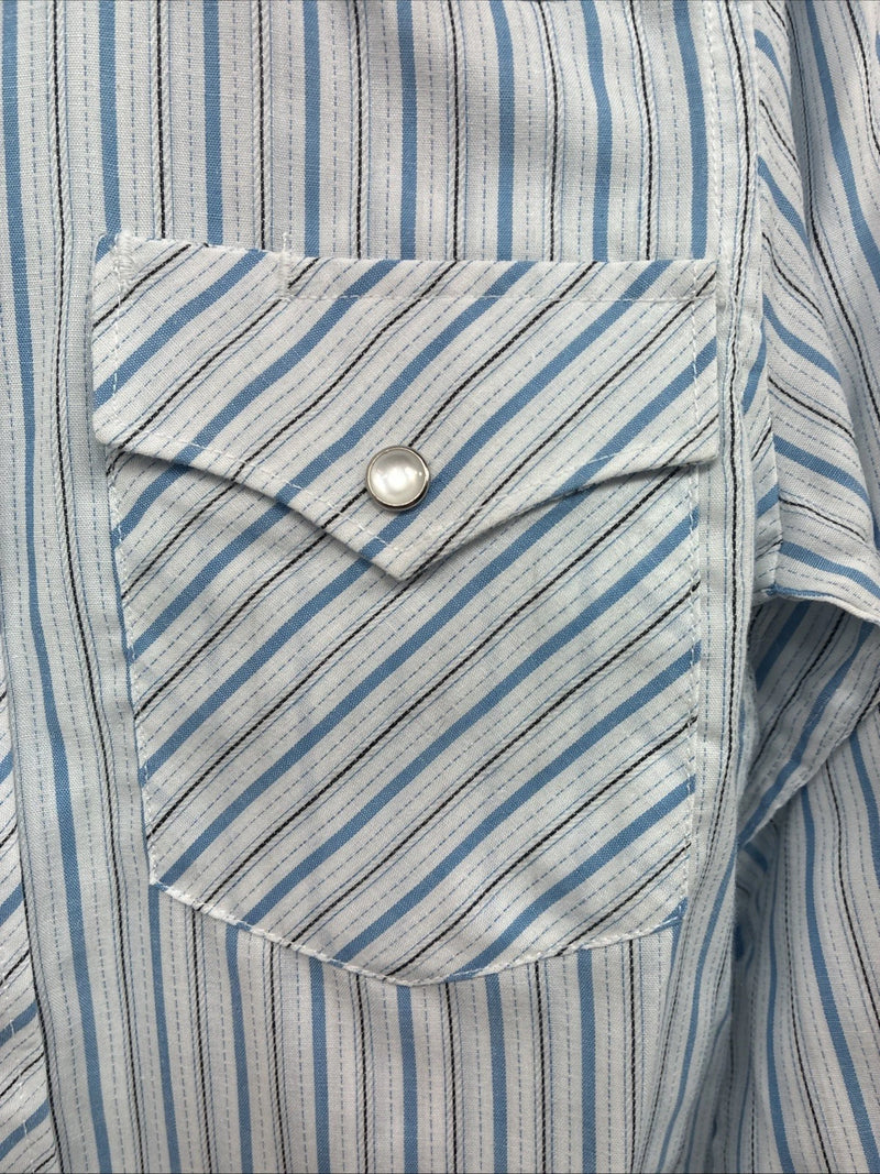 New Kids White Horse Blue stripe Long Sleeve Pearl Snap Medium DD-52