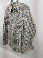 New Men’s Stockman Yellow Grey Plaid Long Sleeve Pearl Snap 14.5 Small X-37