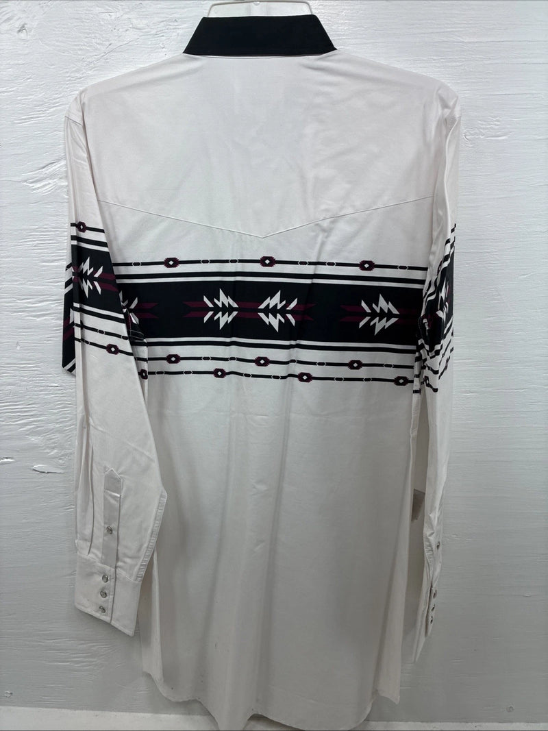 New Men’s Cumberland White Purple design Long Sleeve Pearl Snap Large AA-57