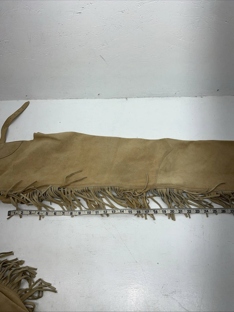 NOS Tan Show Chaps With Fringe Adjustable Waist 42” L-48
