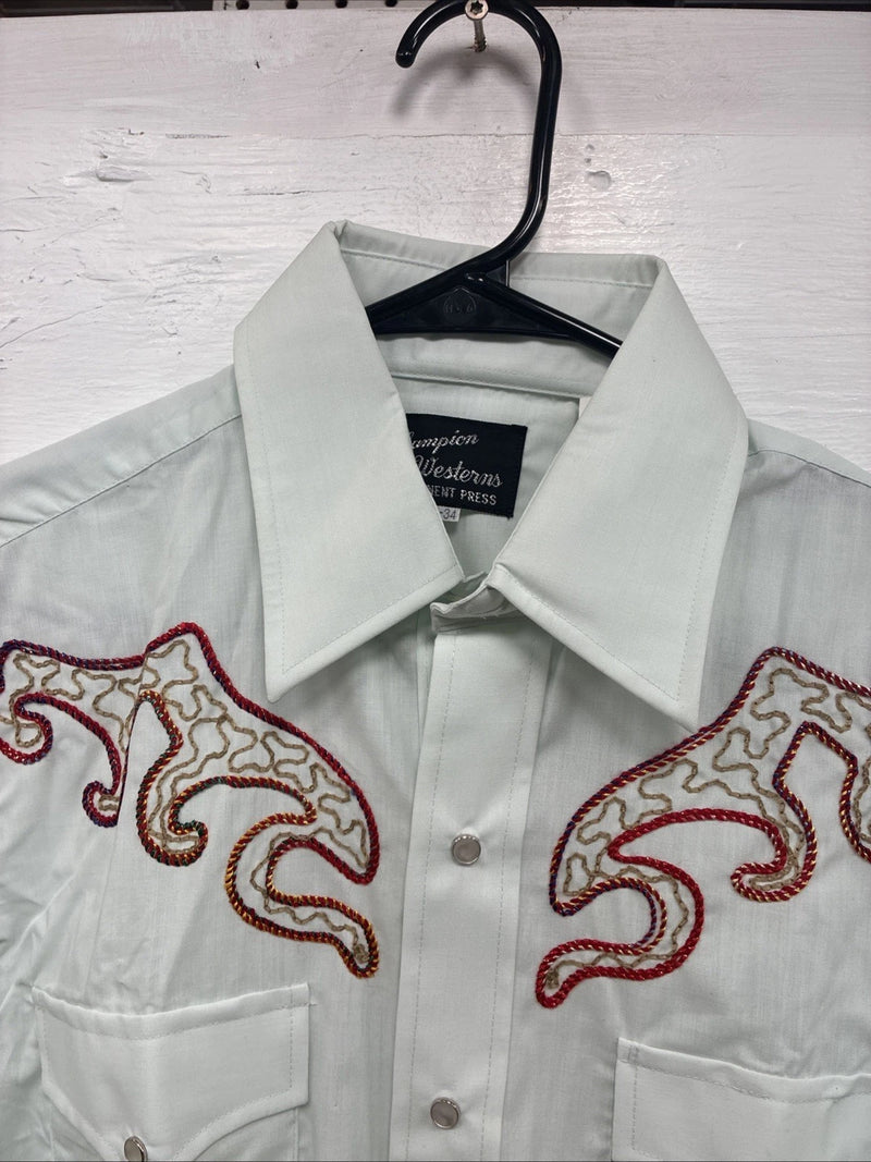 New Men’s Champion Western Mint Green Long Sleeve Pearl Snap 15 Medium K-89