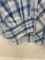 New Women’s Cumberland Blue Plaid Long Sleeve Pearl Snap XL GG-65