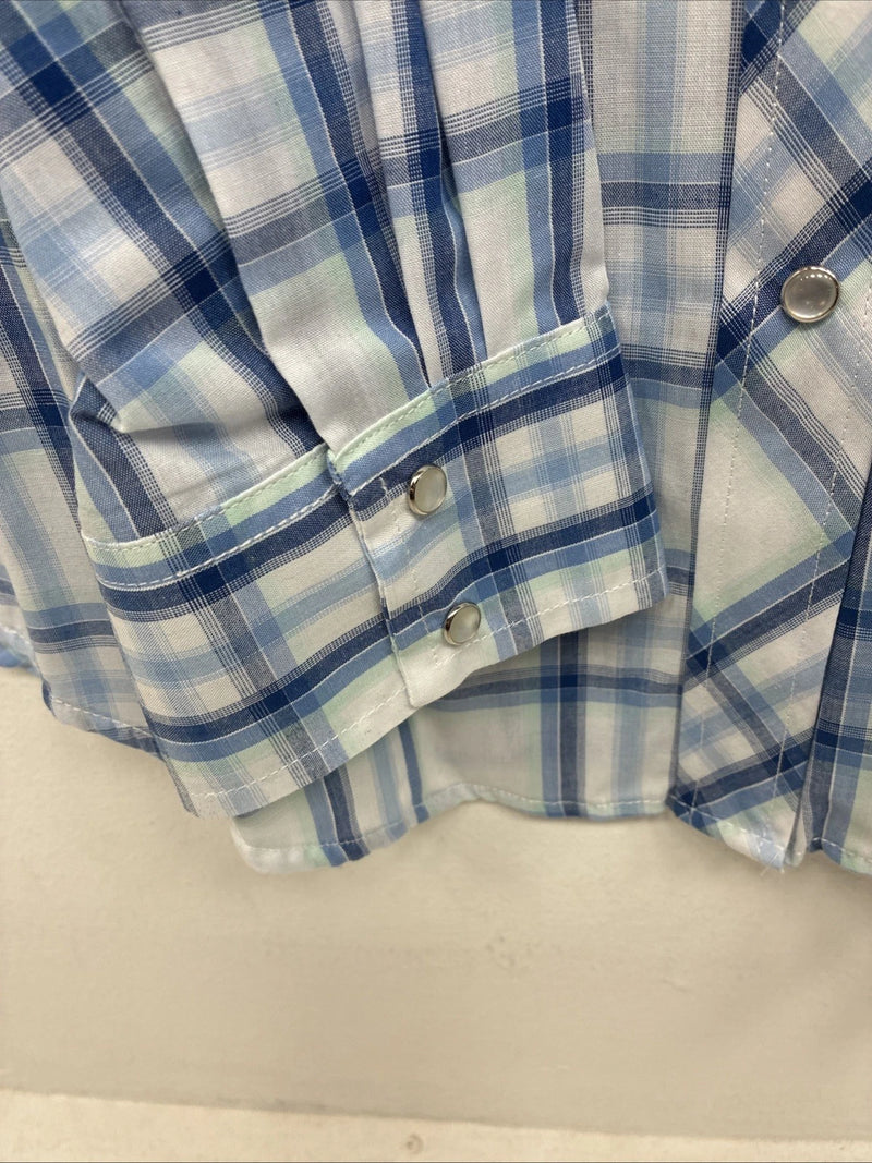 New Women’s Cumberland Blue Plaid Long Sleeve Pearl Snap XL GG-65