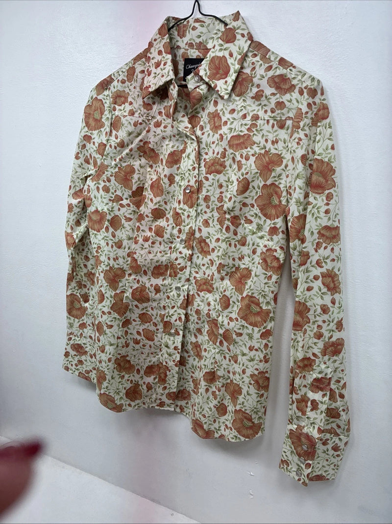 New Women’s Champion Western Floral Long Sleeve Pearl Snap Size 12 LL-5
