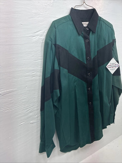 New Teens Longhorn Green Black Death Long Sleeve Button Up Large V-83