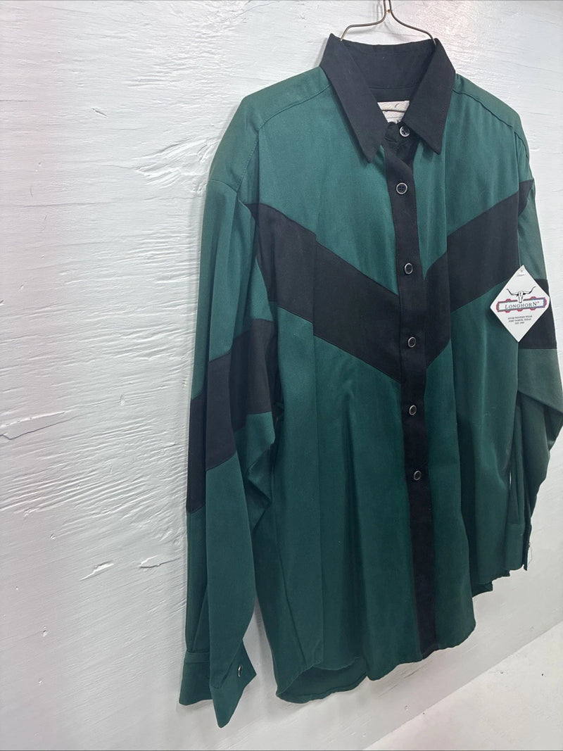 New Teens Longhorn Green Black Death Long Sleeve Button Up Large V-83